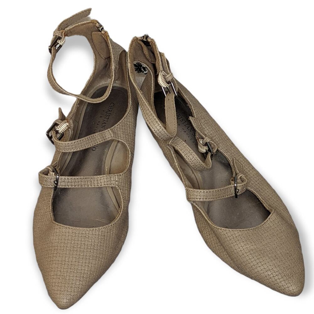 Christian Siriano For Payless Coraline 3 Strap Pointed Casual Flat Taupe 7.5